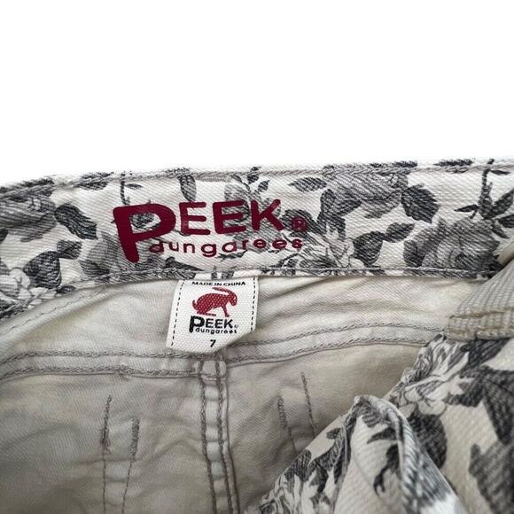 Peek Size 7 Jeans Dungarees Girls Gray Floral Design Skinny Adjustable Waist - Picture 4 of 5